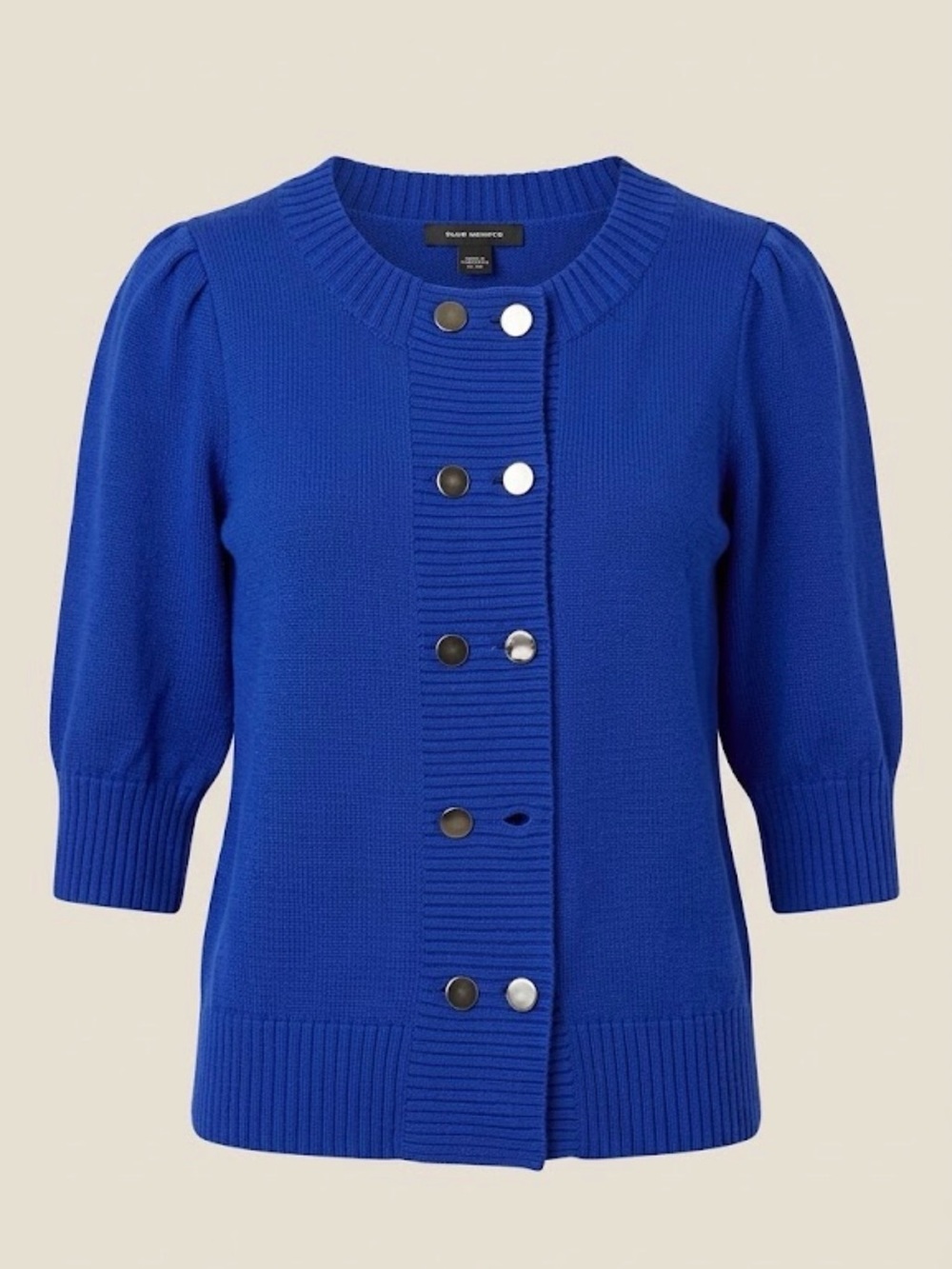Club Monaco Cobalt Blue 100% Merino Wool Puff Sleeve Cardigan Medium